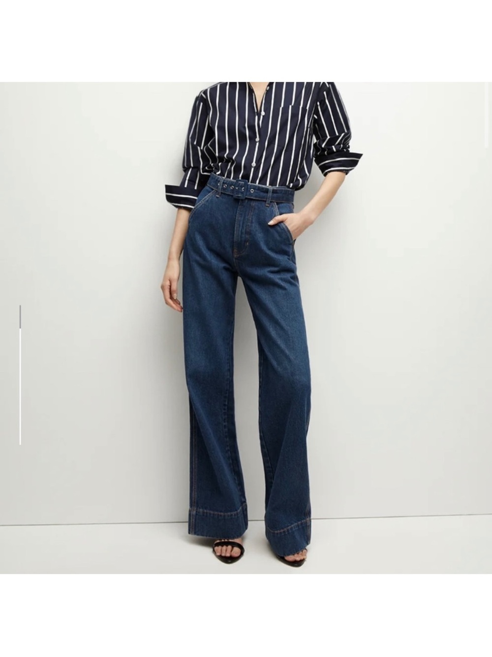 Veronica Beard Dark Blue High-Rise Wide-Leg Jeans